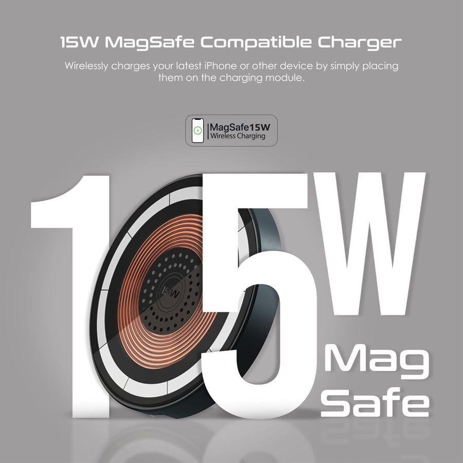 Promate MAGRING - 2-in-1 Pocket-Sized 15W Magsafe Wireless Charging Station. 3W Apple Watch