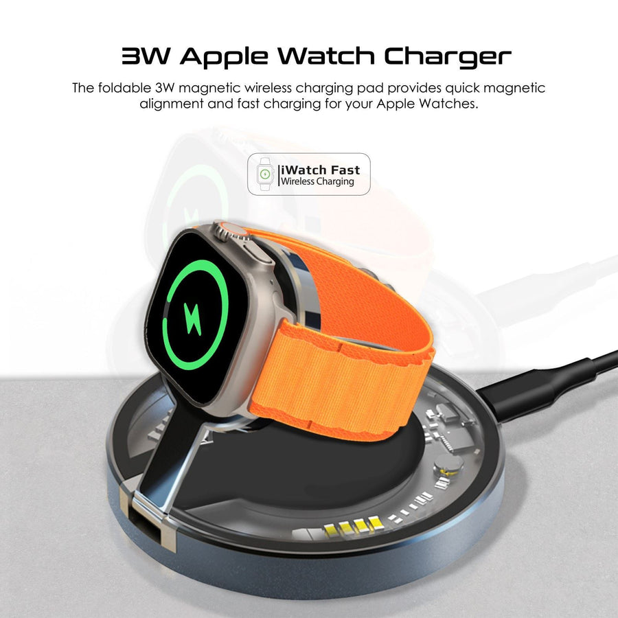 Promate MAGRING - 2-in-1 Pocket-Sized 15W Magsafe Wireless Charging Station. 3W Apple Watch