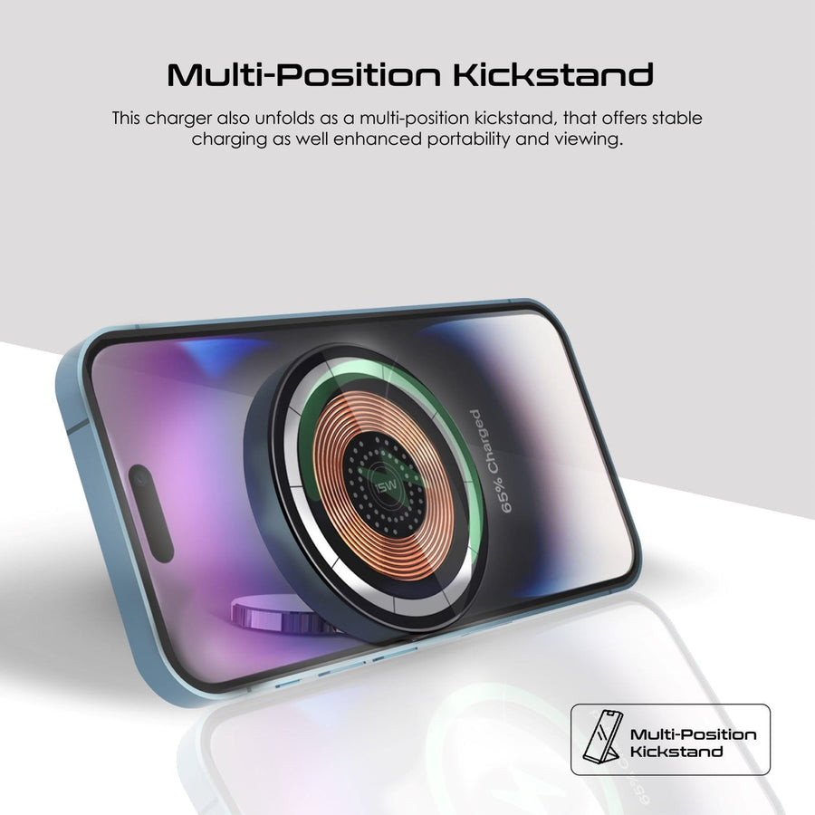 Promate MAGRING - 2-in-1 Pocket-Sized 15W Magsafe Wireless Charging Station. 3W Apple Watch