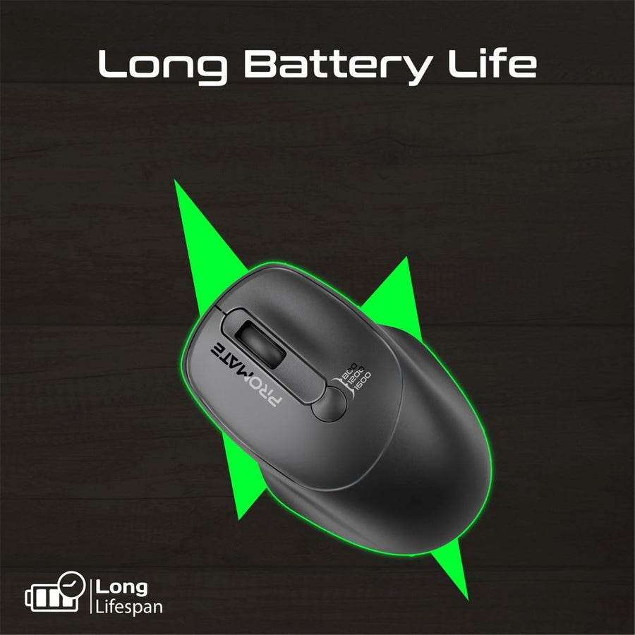 Promate  EZGrip Ambidextrous Ergonomic Wireless Mouse - Black