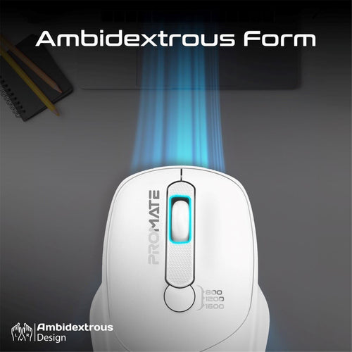 Promate  EZGrip Ambidextrous Ergonomic Wireless Mouse - White
