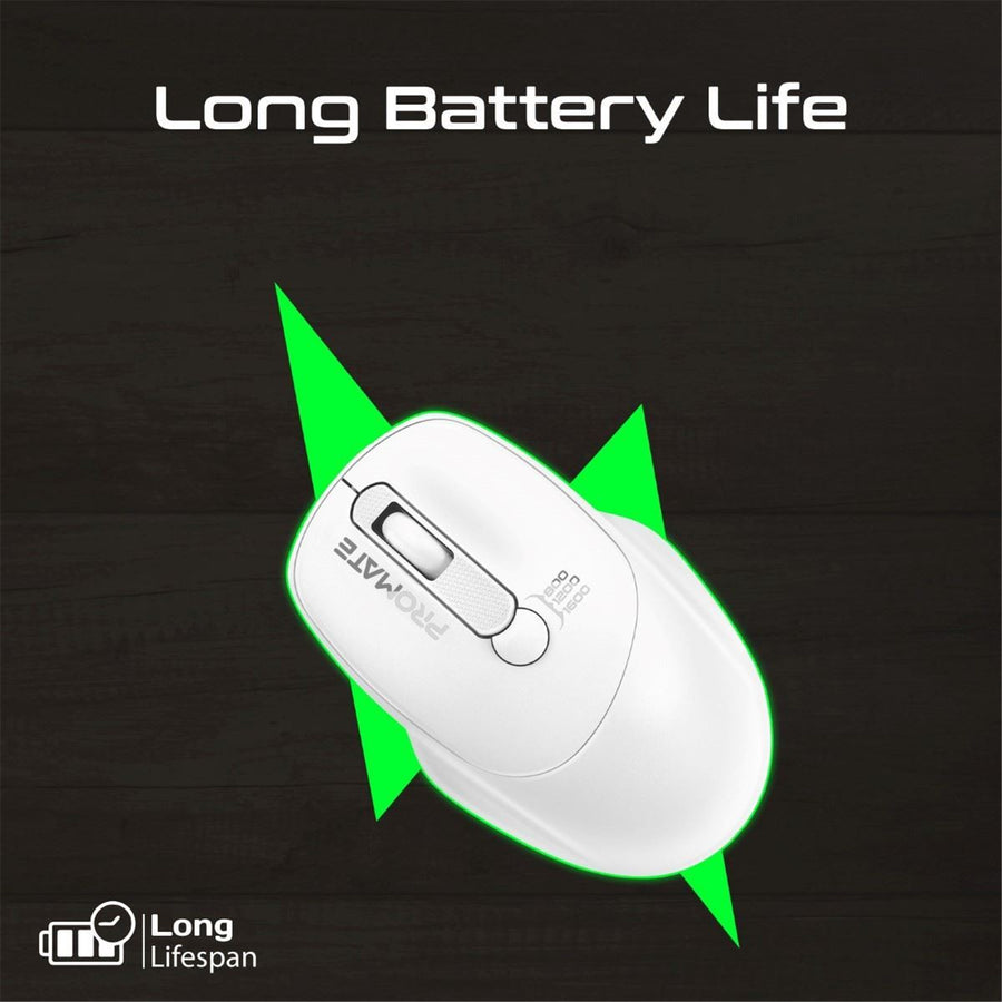 Promate  EZGrip Ambidextrous Ergonomic Wireless Mouse - White