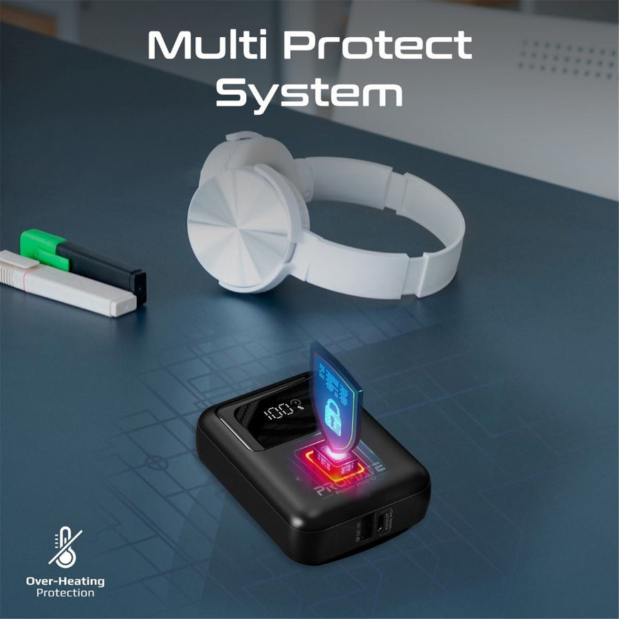 Promate POWERPOD-10-BLK - 10000mAh Ultra Compact 35W SuperSpeed Power Bank Built-in USB-C & Lightning Cables. 35W