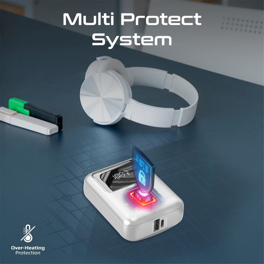 Promate POWERPOD-10-WHT - 10000mAh Ultra Compact 35W SuperSpeed Power Bank Built-in USB-C & Lightning Cables. 35W