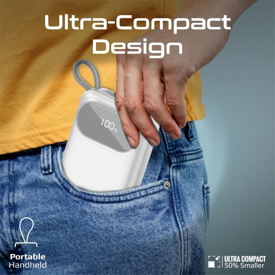 Promate POWERPOD-20-WHT - 20000mAh Ultra Compact 35W SuperSpeed Power Bank Built-in USB-C & Lightning Cables. 35W