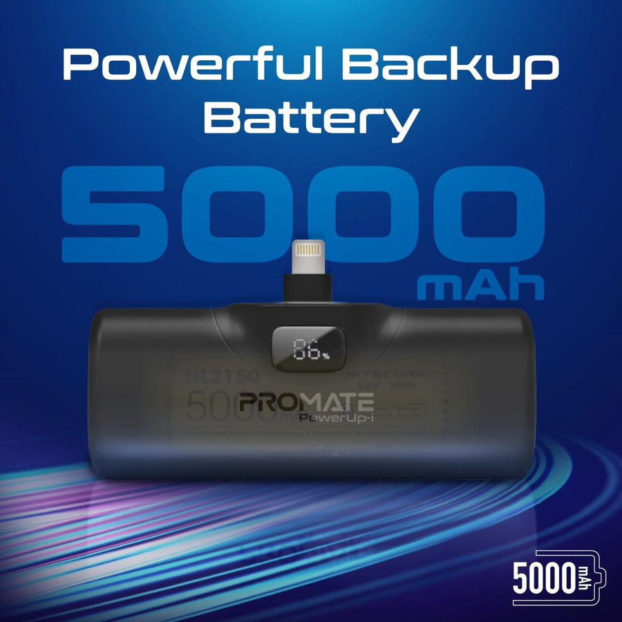 Promate 5000 mAh 20 W Powerbank mit 2 Ausgängen und Display – Schwarz