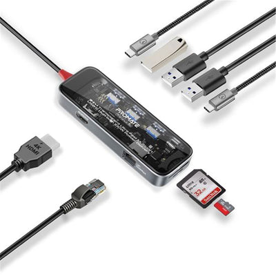 Promate TRANSHUB-GO - 9-in-1 USB Multi-Port Hub USB-C Connector. Includes 100W PD 4K HDMI Port RJ45 Port