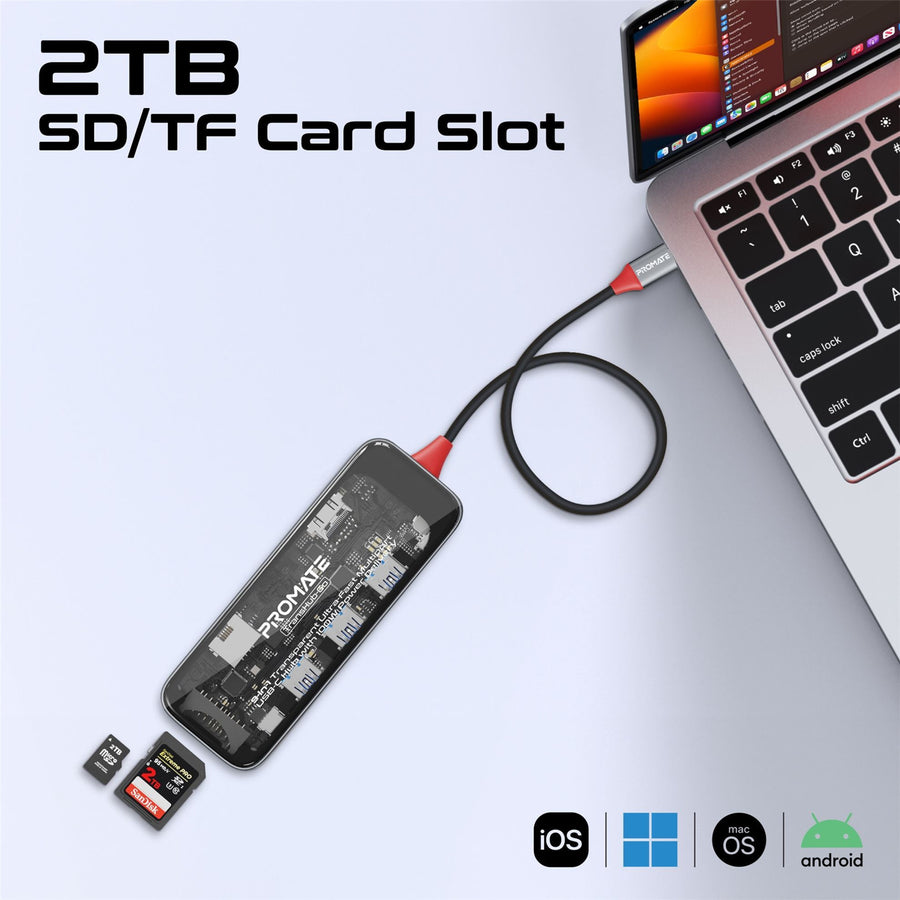 Promate TRANSHUB-GO - 9-in-1 USB Multi-Port Hub USB-C Connector. Includes 100W PD 4K HDMI Port RJ45 Port