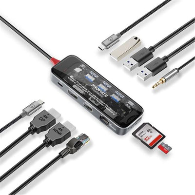 Promate   11-in-1 USB Multi-Port Hub with USB-C Connector - Transparent