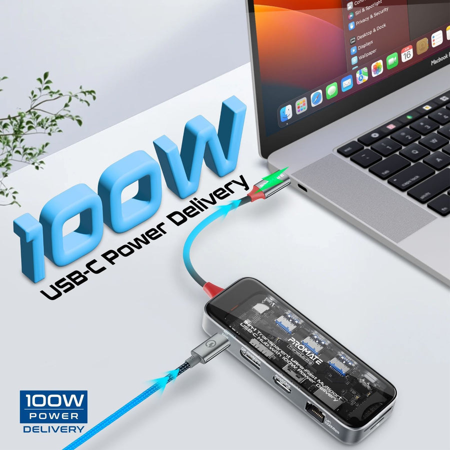 Promate   11-in-1 USB Multi-Port Hub with USB-C Connector - Transparent