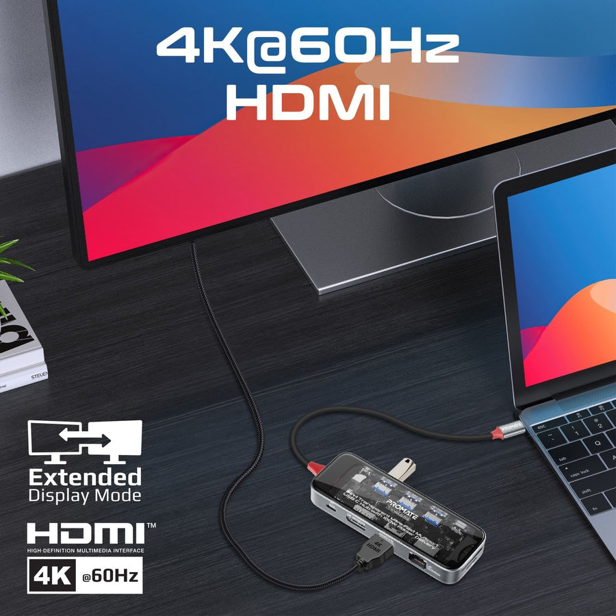 Promate   11-in-1 USB Multi-Port Hub with USB-C Connector - Transparent
