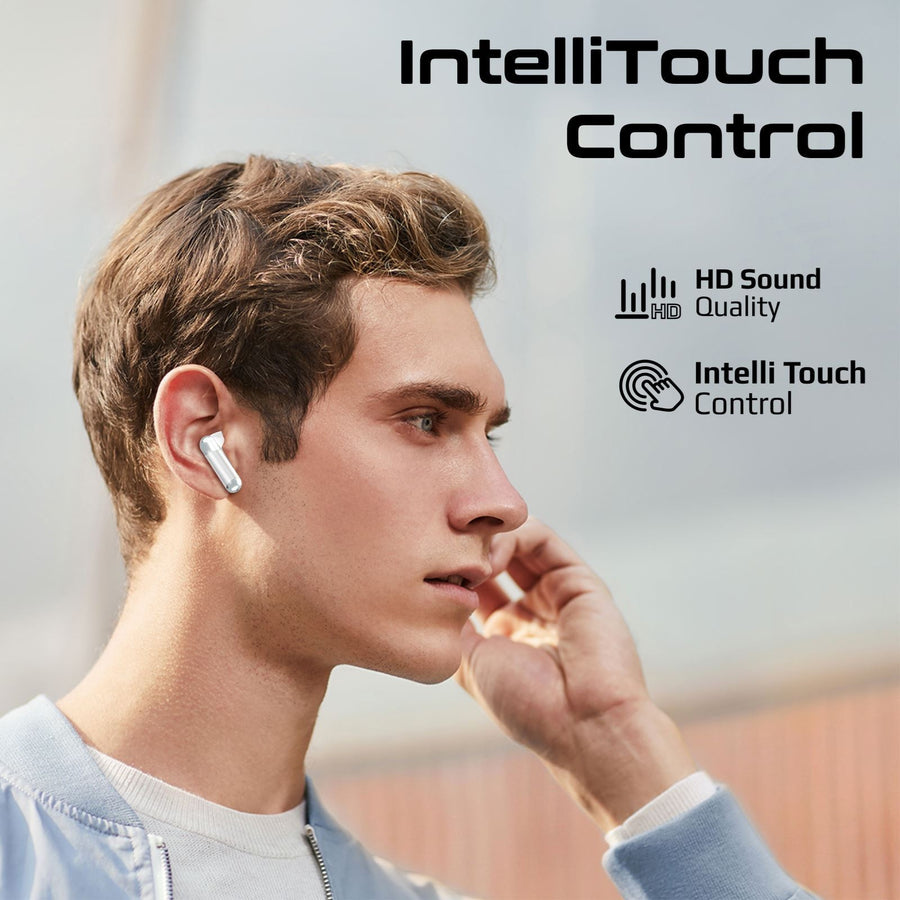 Promate TRANSPODS-WHT - In-Ear HD Bluetooth Earbud Intellitouch & 300mAh Charging Case. Ergonomic Fit