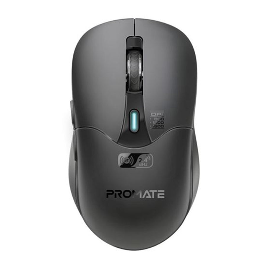 Promate SAMO-BLK - Rechargeable Wireless Mouse w/ BT & RF Connectivity. 800/1200/1600Dpi. Built-in 500
