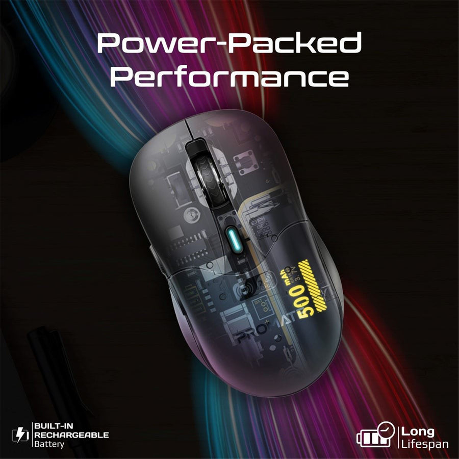 Promate SAMO-BLK - Rechargeable Wireless Mouse w/ BT & RF Connectivity. 800/1200/1600Dpi. Built-in 500