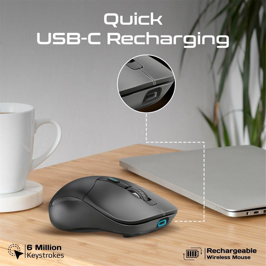 Promate SAMO-BLK - Rechargeable Wireless Mouse w/ BT & RF Connectivity. 800/1200/1600Dpi. Built-in 500