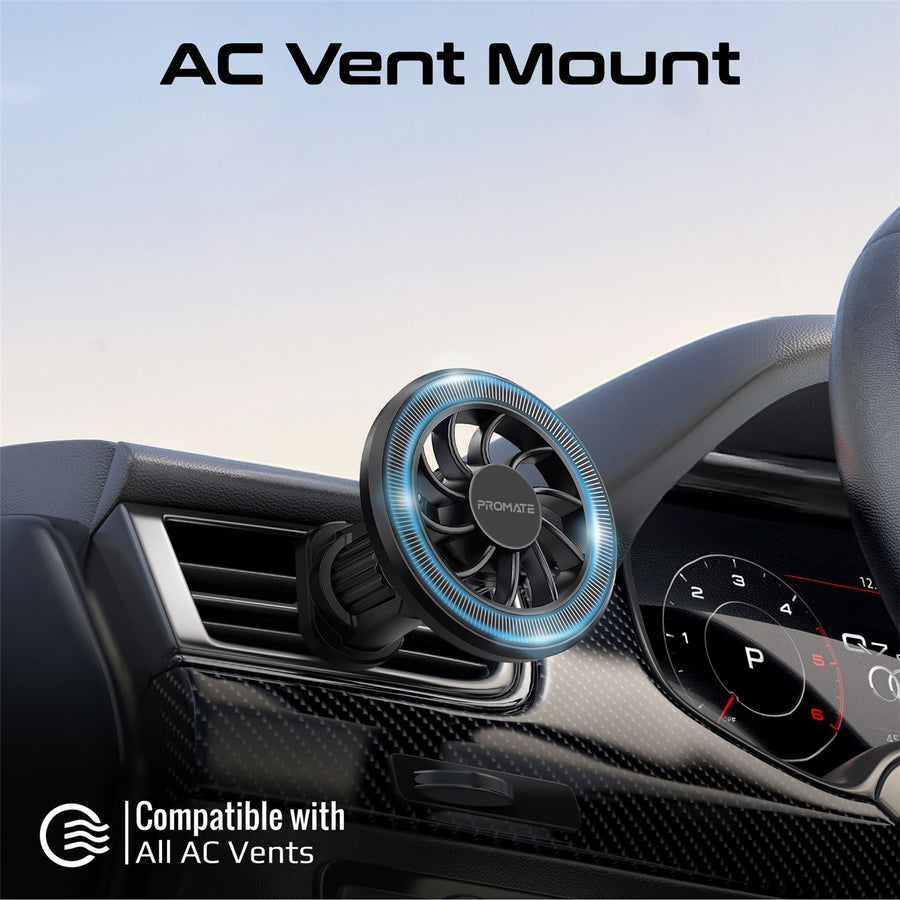 Promate CLIPMOUNT - MagGrip Cradleless AC Vent Magnetic Smartphone Mount. Metal Ring. 360 Rotation.