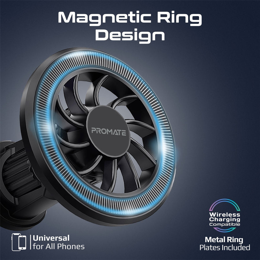Promate CLIPMOUNT - MagGrip Cradleless AC Vent Magnetic Smartphone Mount. Metal Ring. 360 Rotation.