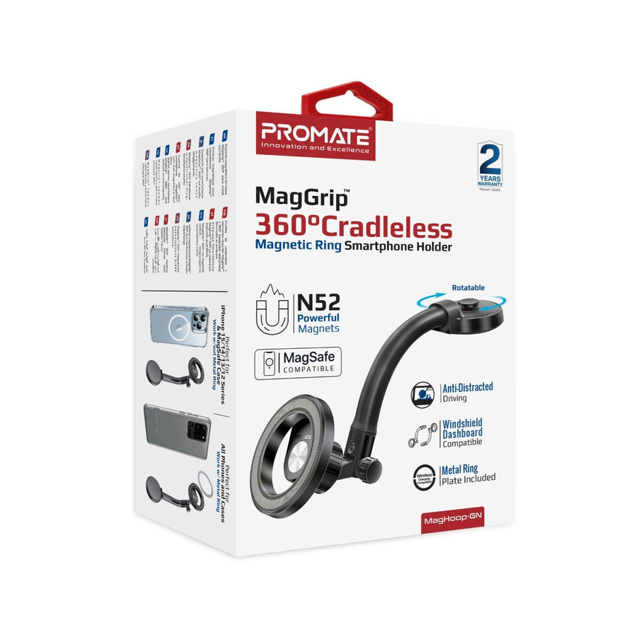 Promate MAGHOOP-GN - MagGrip 360 Cradleless Flexible Magnetic Ring phone Holder. Designed for Dashboard