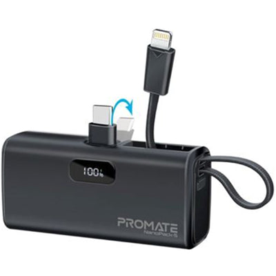 Promate NANOPACK-5 - 5000mAh Pocket-sized Fast Charging Power Bank Foldable USB-C Connector