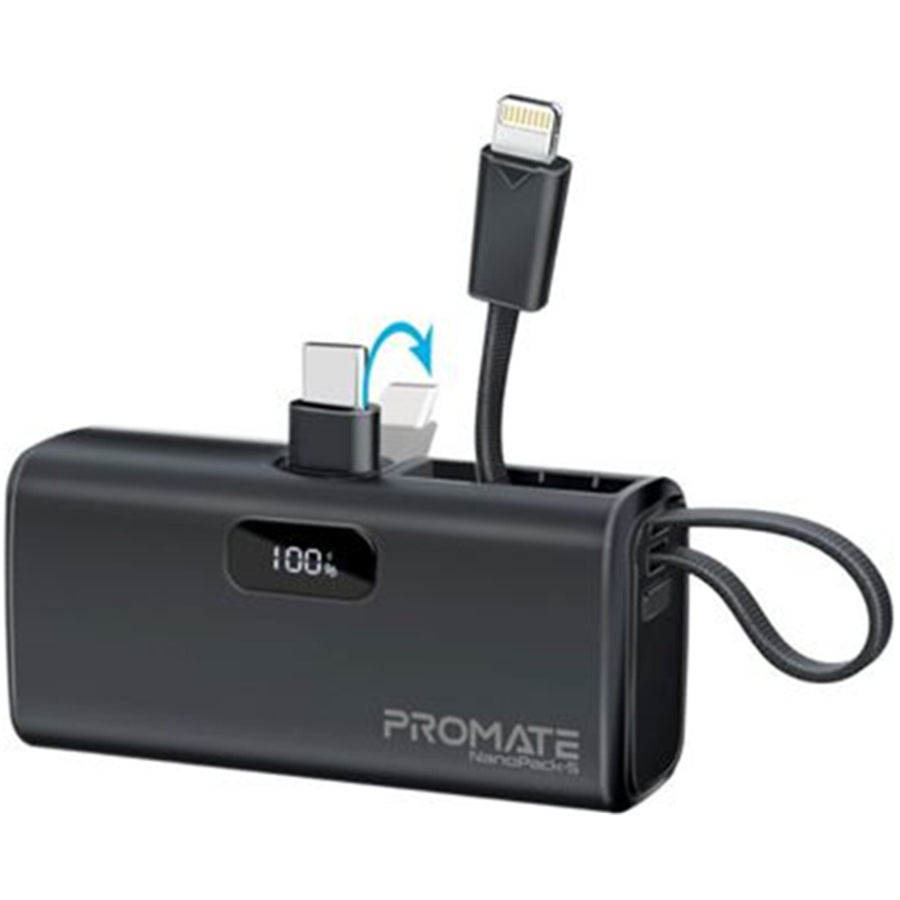 Promate NANOPACK-5 - 5000mAh Pocket-sized Fast Charging Power Bank Foldable USB-C Connector