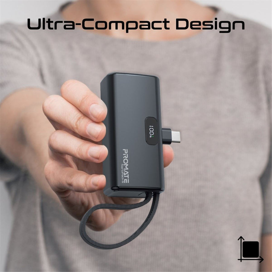 Promate NANOPACK-5 - 5000mAh Pocket-sized Fast Charging Power Bank Foldable USB-C Connector