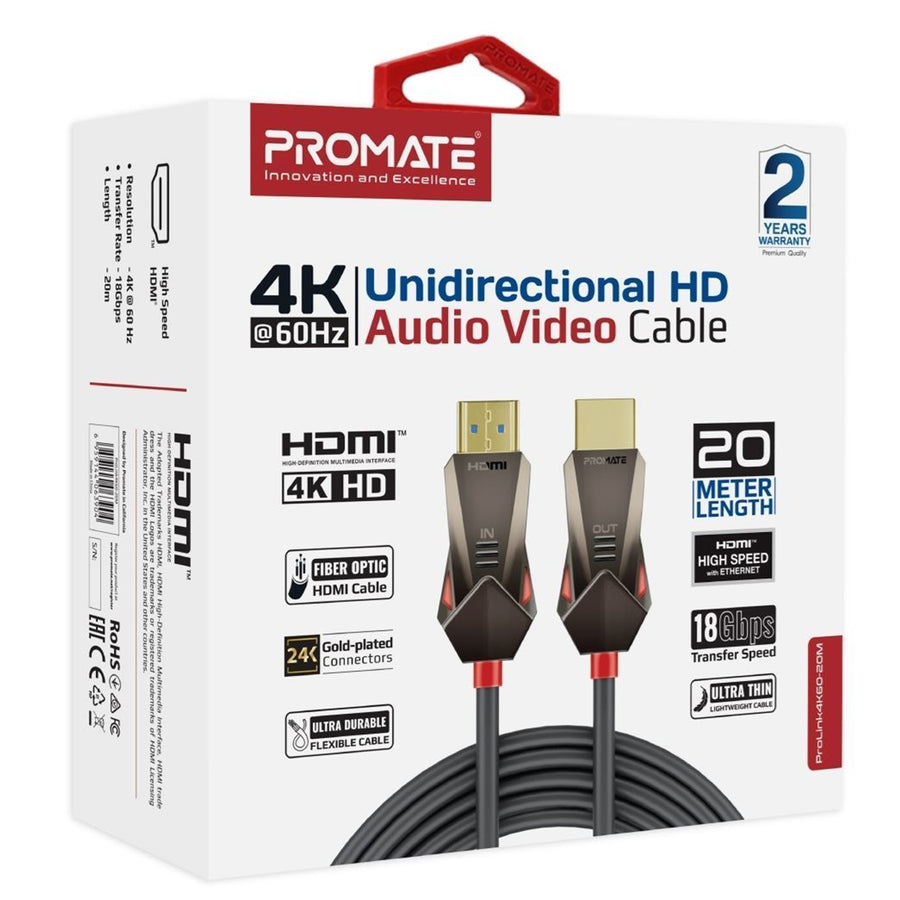 Promate PROLINK4K60-20M - 20m Ultra-High Definition (UHD) 2.0 HDMI Cable. Supports 4K@60Hz (4096x2160).