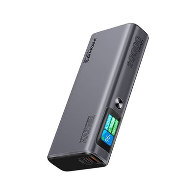 Promate TITAN-130 - 20000mAh 130W Sleek PD Aliminium Power Bank w/ LCD Screen. 1x 60W & 1x 100W