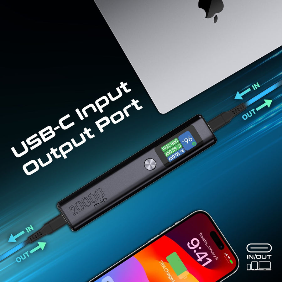 Promate TITAN-130 - 20000mAh 130W Sleek PD Aliminium Power Bank w/ LCD Screen. 1x 60W & 1x 100W