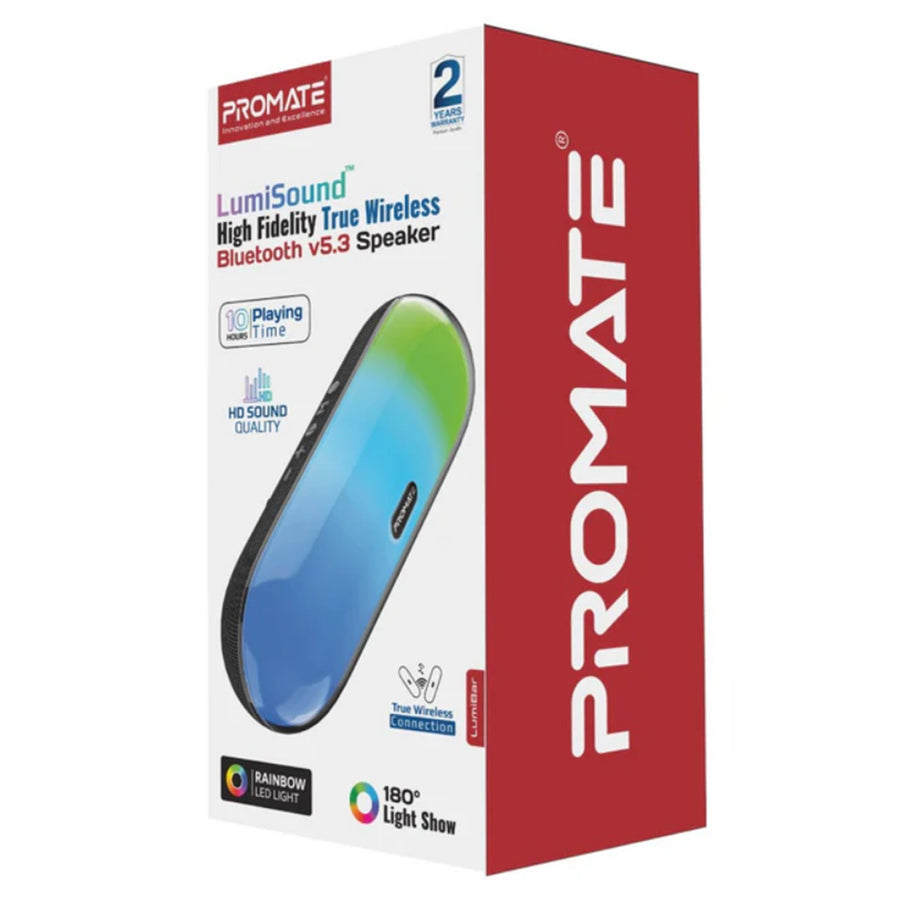 Promate LUMIBAR - 10W Wireless HD Bluetooth Portable Speaker LED Lighting. Built-in 2200mAh Battery