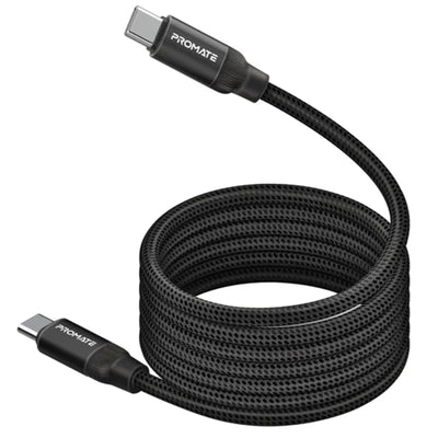 Promate SPRINGY-BLK - 1.2m USB-C to USB-C Cable Self-Organising Auto Untangle Supports 60W Power Delivery