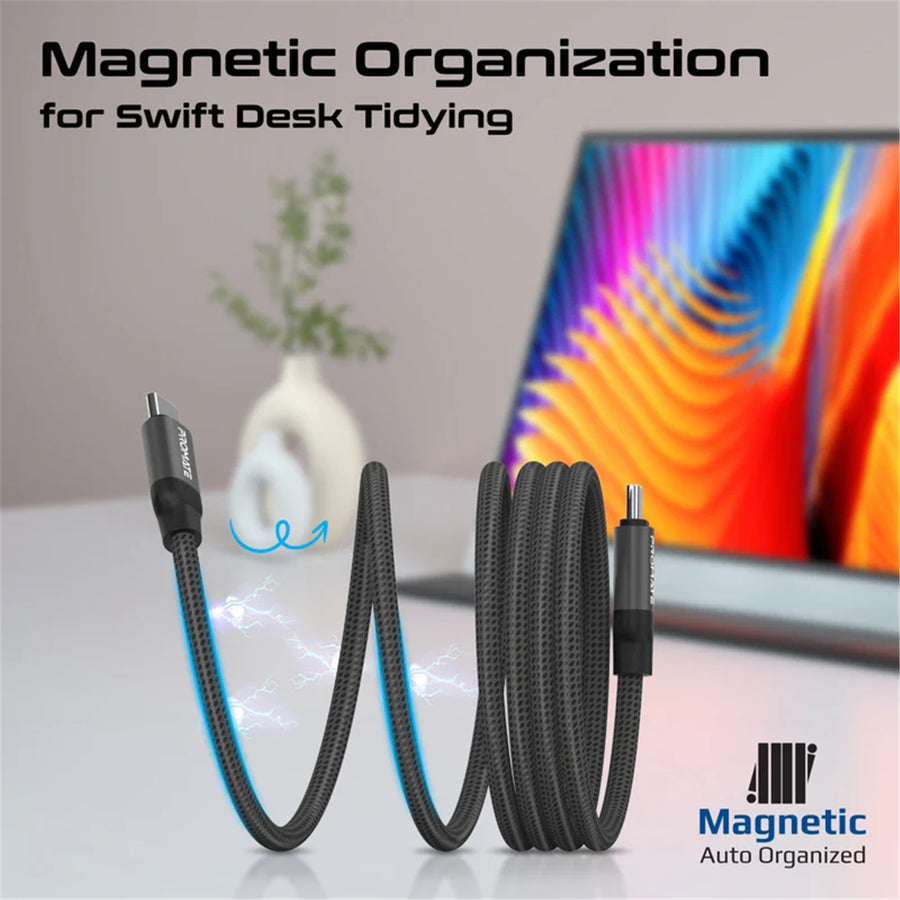Promate SPRINGY-BLK - 1.2m USB-C to USB-C Cable Self-Organising Auto Untangle Supports 60W Power Delivery