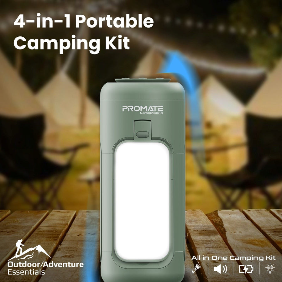 Promate CAMPMATE-4 - 4-in-1 Portable Camping Kit LED Light 6000mAh Power Bank LED Torch & 5W Speaker