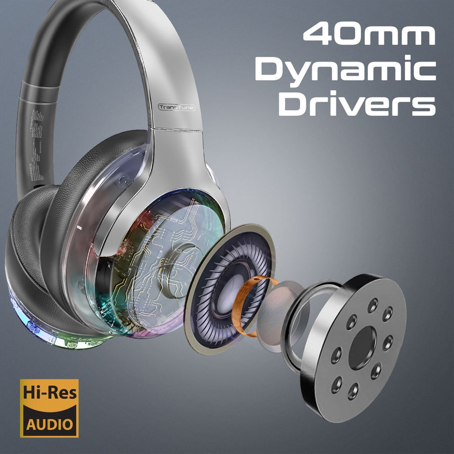 Promate TRANSTUNE-SLV - HiFi Stereo Wireless Bluetooth Active Noice Cancelling Headphones Silver