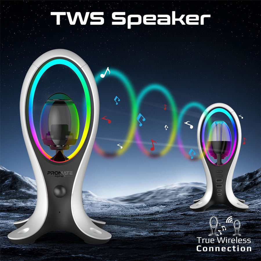 Promate ALPHA-X - 5W Dynamic HiFi RGB Speaker w/ Headphone Stand & USB Hub
