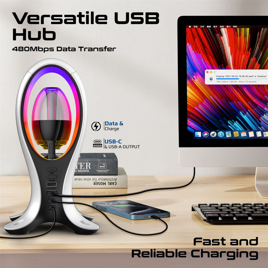 Promate ALPHA-X - 5W Dynamic HiFi RGB Speaker w/ Headphone Stand & USB Hub