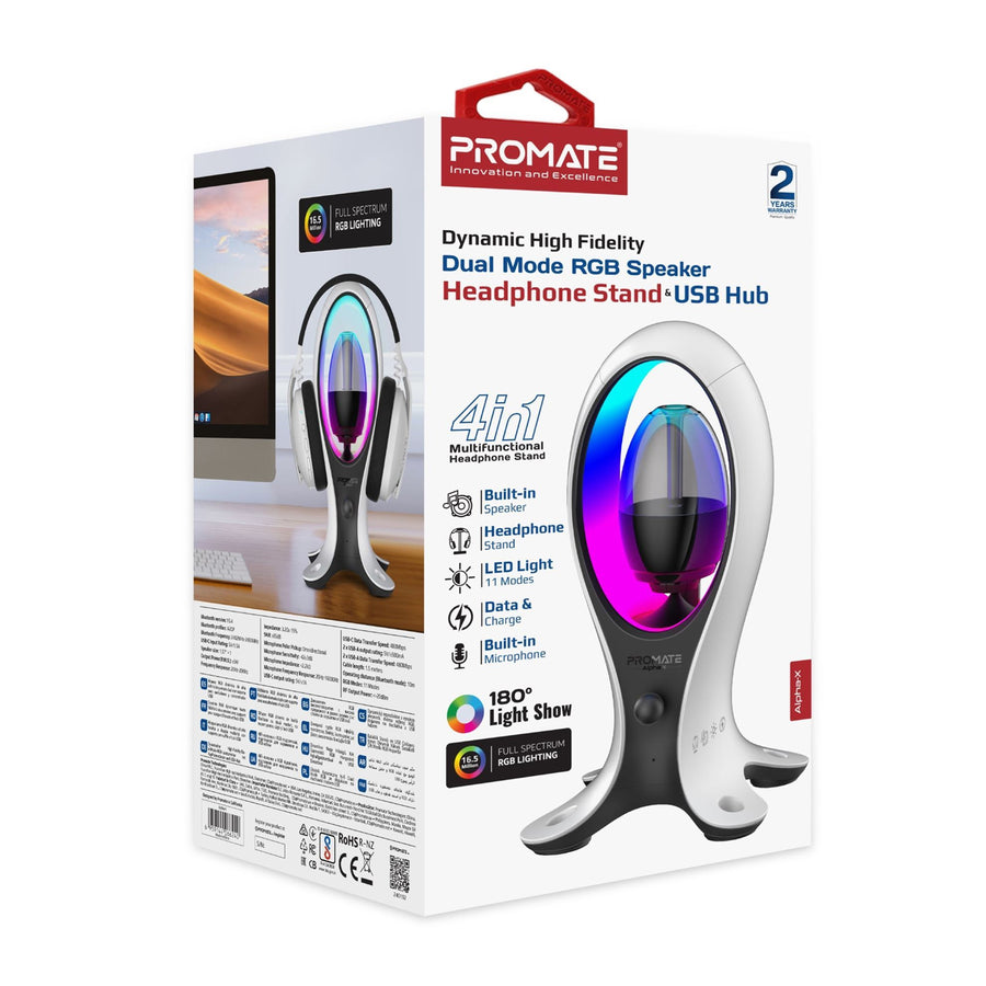 Promate ALPHA-X - 5W Dynamic HiFi RGB Speaker w/ Headphone Stand & USB Hub