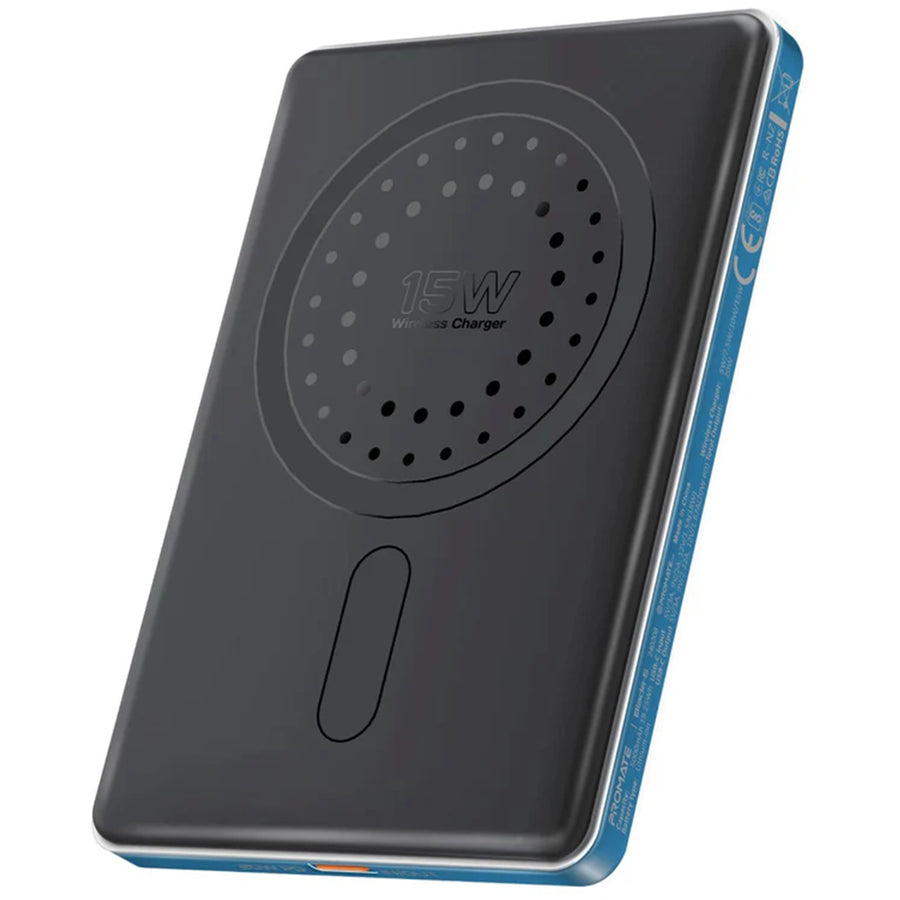 Promate BLADE-5-BL - 5000mAh Ultra-Slim Wireless Charging 15W MagSafe PowerBank 20WPD USB-C In/Out Port Smart