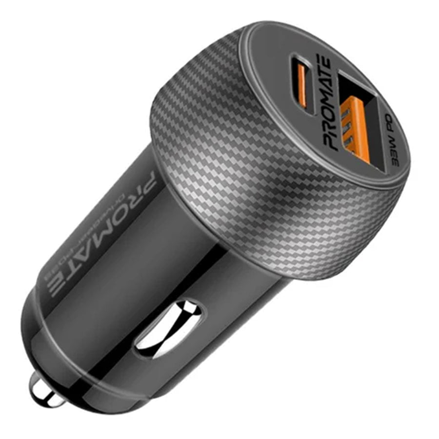 Promate DRIVEGEAR-PD33 - 33W Ultra-Fast Dual Port Compact In-Car Phone Charger. 1x 18W QC 3.0 USB-A Port