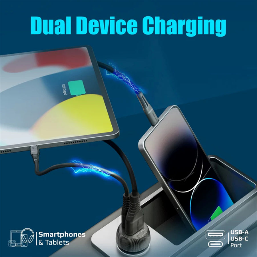Promate DRIVEGEAR-PD33 - 33W Ultra-Fast Dual Port Compact In-Car Phone Charger. 1x 18W QC 3.0 USB-A Port