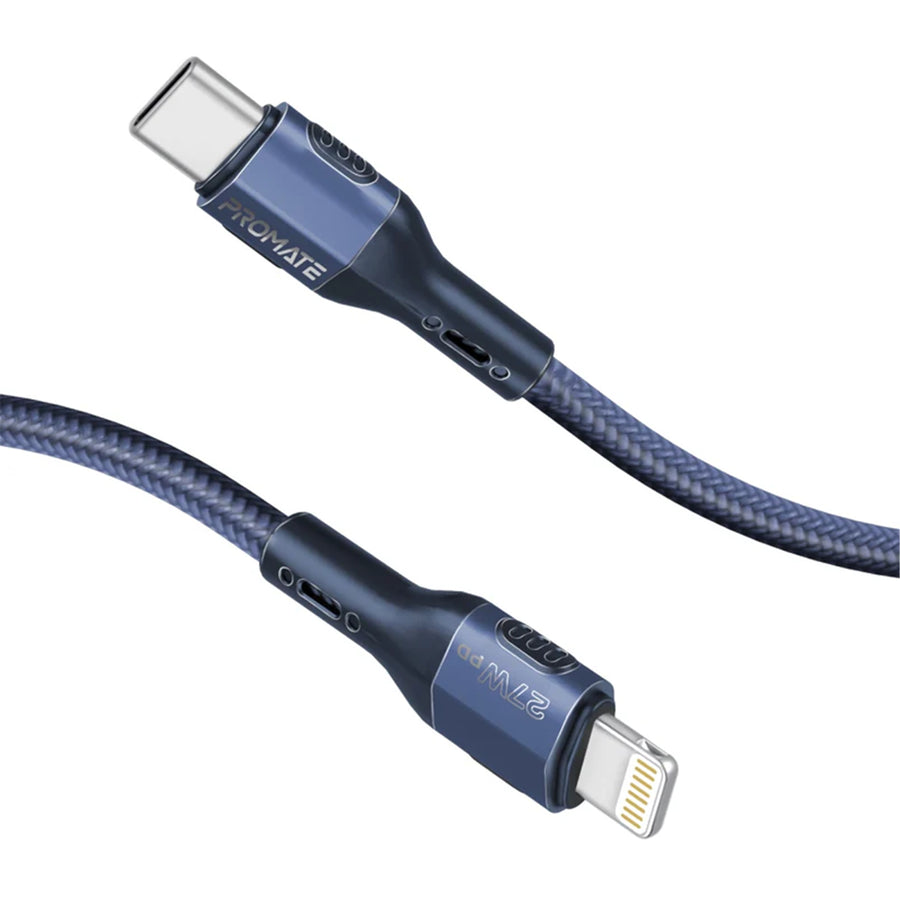 Promate FLETCHLINK-CI-BL - 1.2m 27W PD USB-C to Lightning Tough-Built Cable. Supports up to 480Mbps Slim