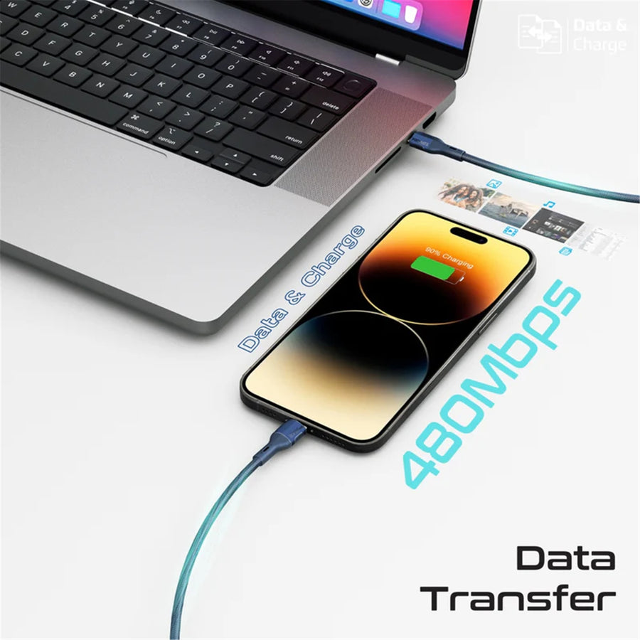Promate FLETCHLINK-CI-BL - 1.2m 27W PD USB-C to Lightning Tough-Built Cable. Supports up to 480Mbps Slim