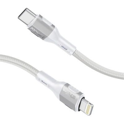 Promate FLETCHLINK-CI-GR - 1.2m 27W PD USB-C to Lightning Tough-Built Cable. Supports up to 480Mbps Slim