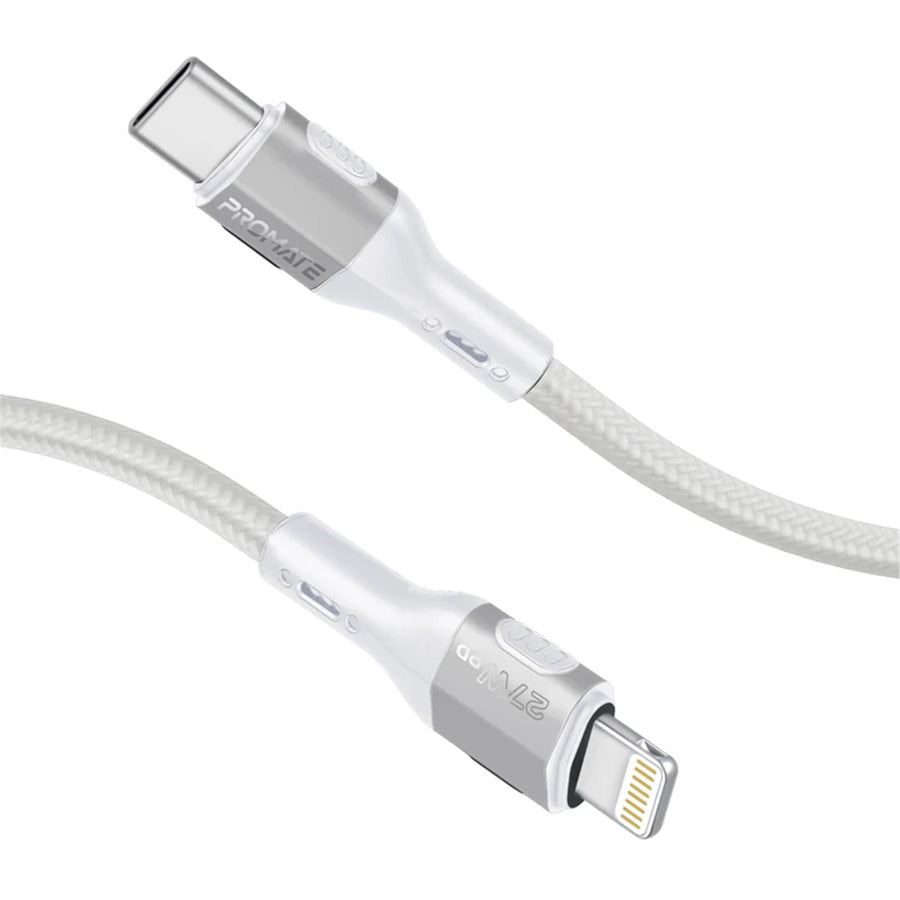 Promate FLETCHLINK-CI-GR - 1.2m 27W PD USB-C to Lightning Tough-Built Cable. Supports up to 480Mbps Slim