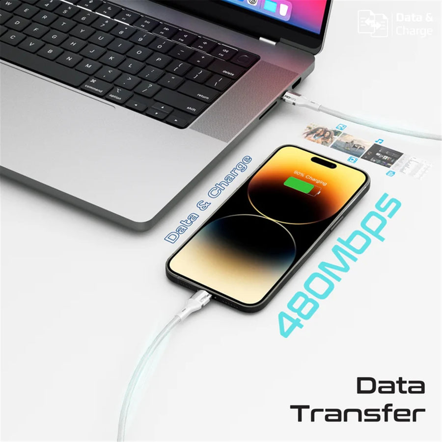 Promate FLETCHLINK-CI-GR - 1.2m 27W PD USB-C to Lightning Tough-Built Cable. Supports up to 480Mbps Slim