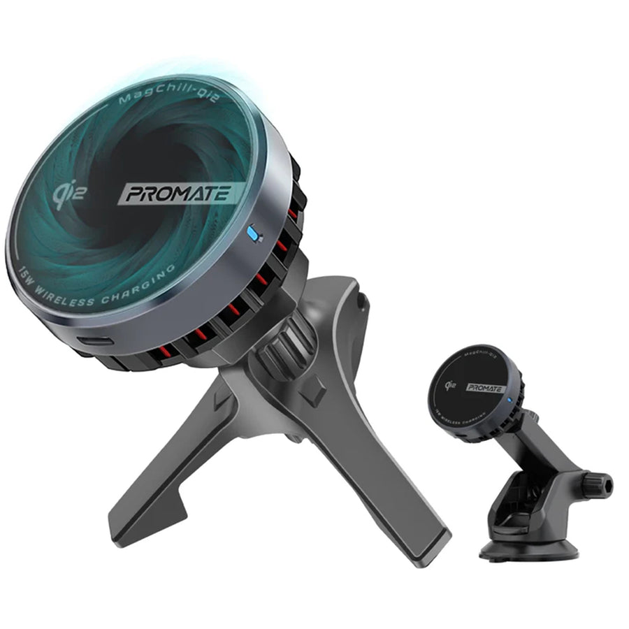 Promate MAGCHILL-QI2 - 15W ActiveCool Cradleless Qi2 Wireless Smartphone inCar Charger Mount. MagSafe