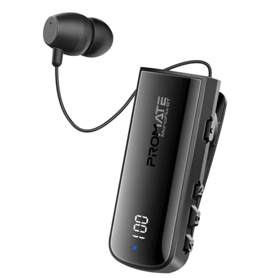 Promate MONOFLIX-BT - Mono Bluetooth Earphone w/ Dynamic HD Sound & Built-in Mic Retract Earphone