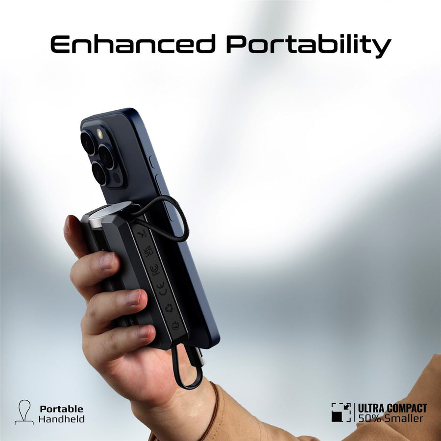 Promate NEO-10-BLK - 10000mAh 30W PD Ultra-Fast Power Bank w/ Built-in USB-C Cable & Apple Watch Charger