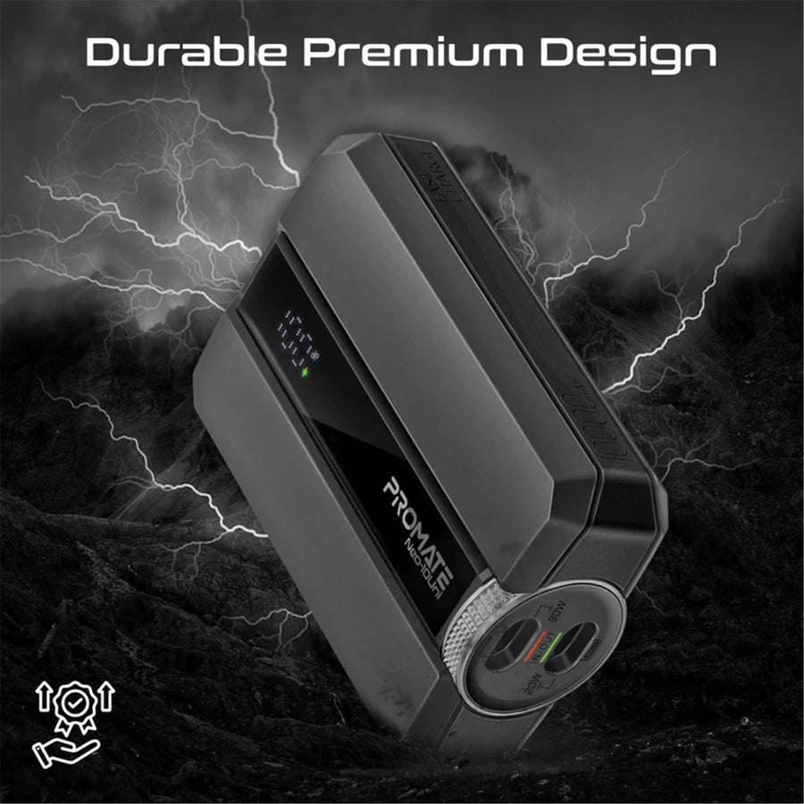 Promate NEO-10UNI-BLK - 10000mAh 30W PD Ultra-Fast Power Bank USB-C & Lightning Ports. Smart LED Screen