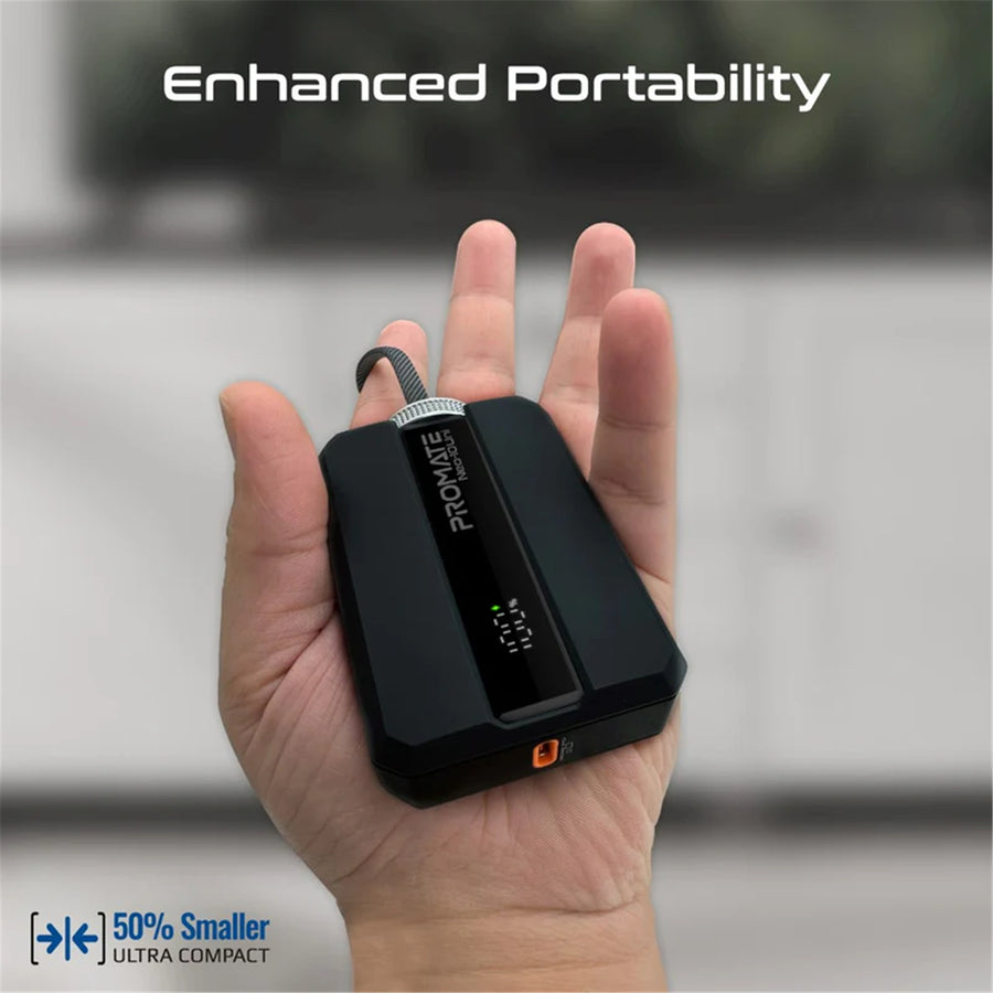 Promate NEO-10UNI-BLK - 10000mAh 30W PD Ultra-Fast Power Bank USB-C & Lightning Ports. Smart LED Screen