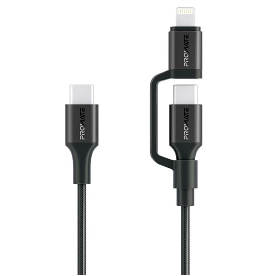 Promate  POWERLINK-CCI.BK MFi Certified - 60W PD - 480Mbps USB-C Multi-Connector Cable - 1.2m - Black